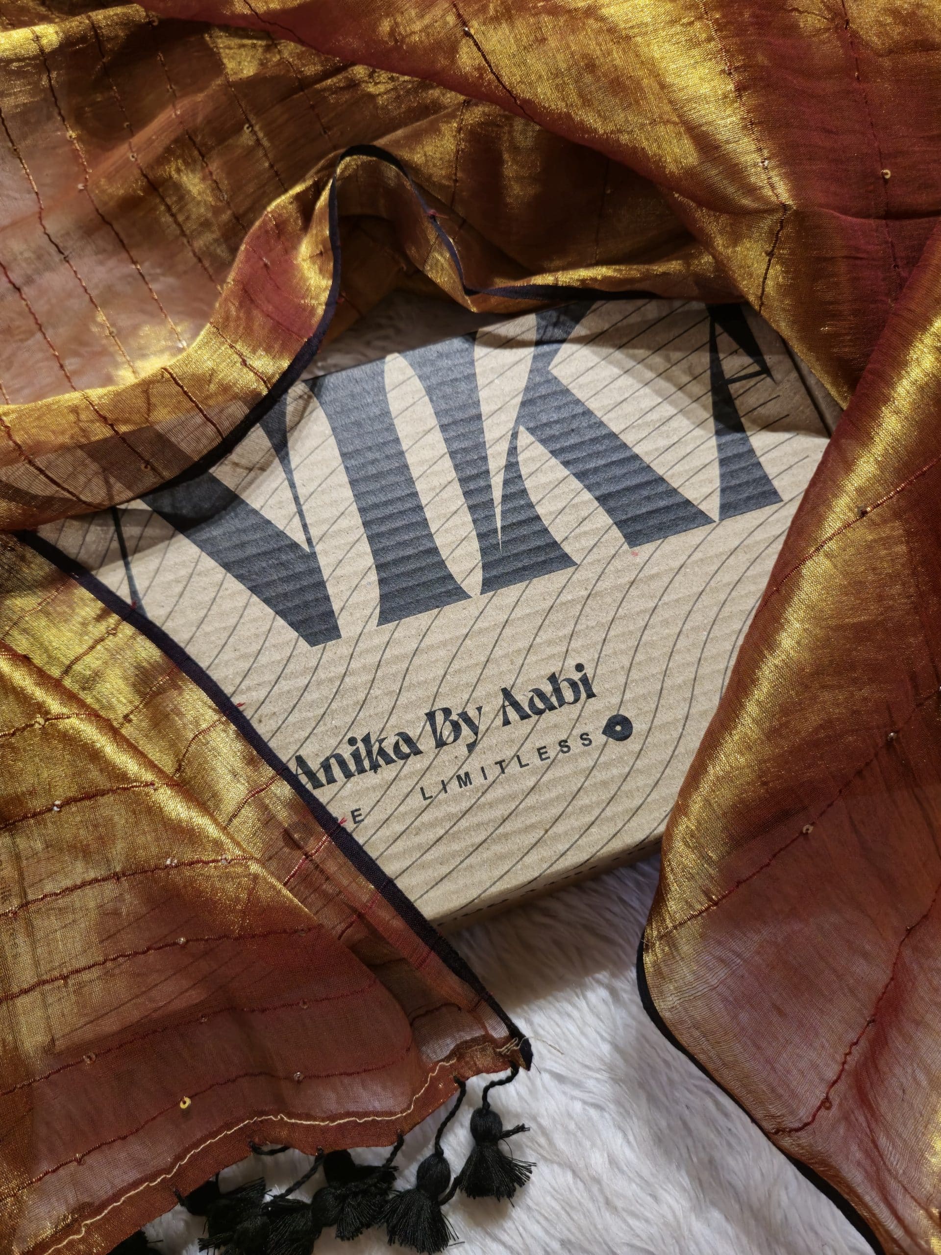 SHIKAR TISSUE-SEQUENCE GOLD TISSUE SAREE