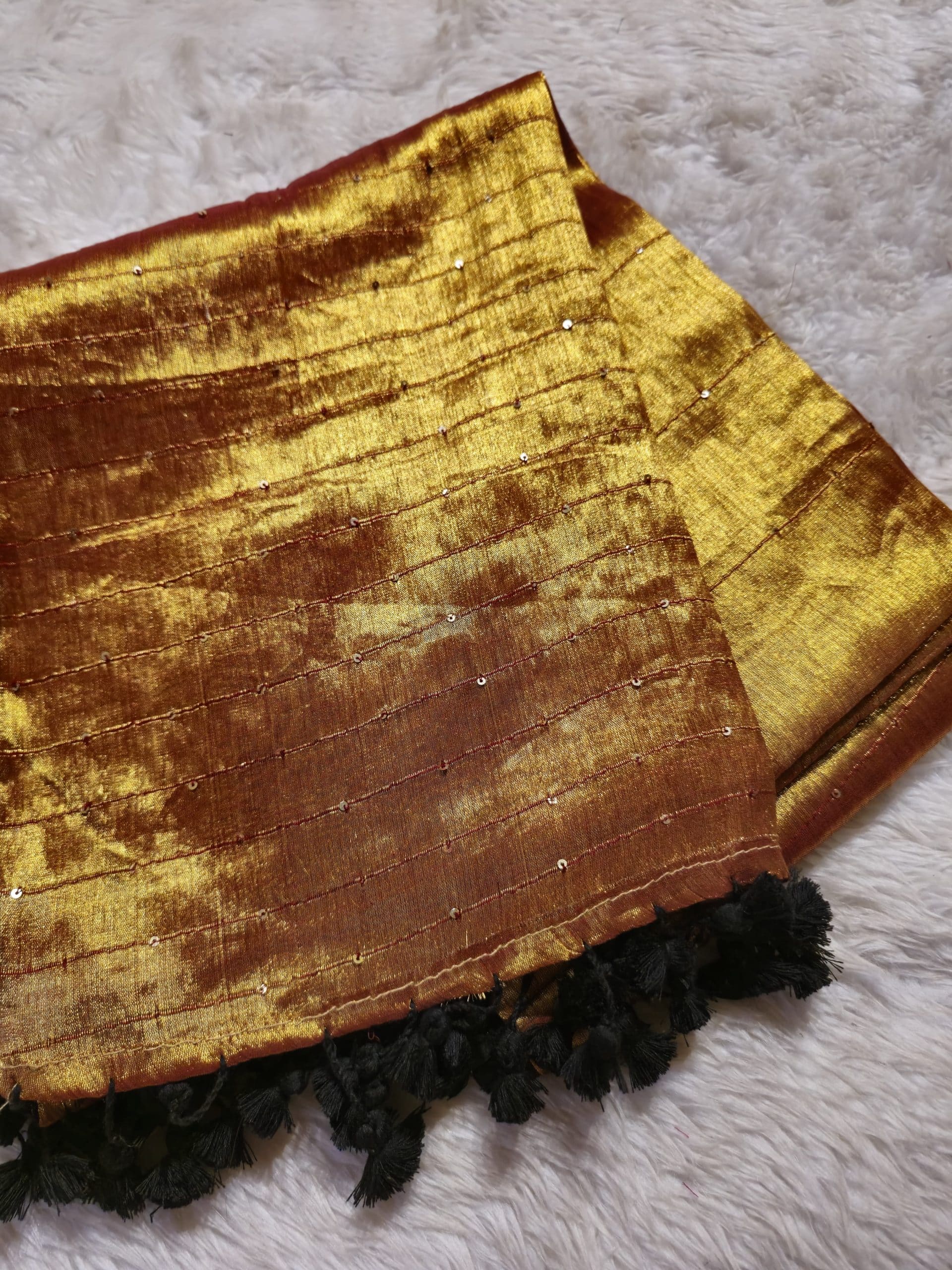 SHIKAR TISSUE-SEQUENCE GOLD TISSUE SAREE