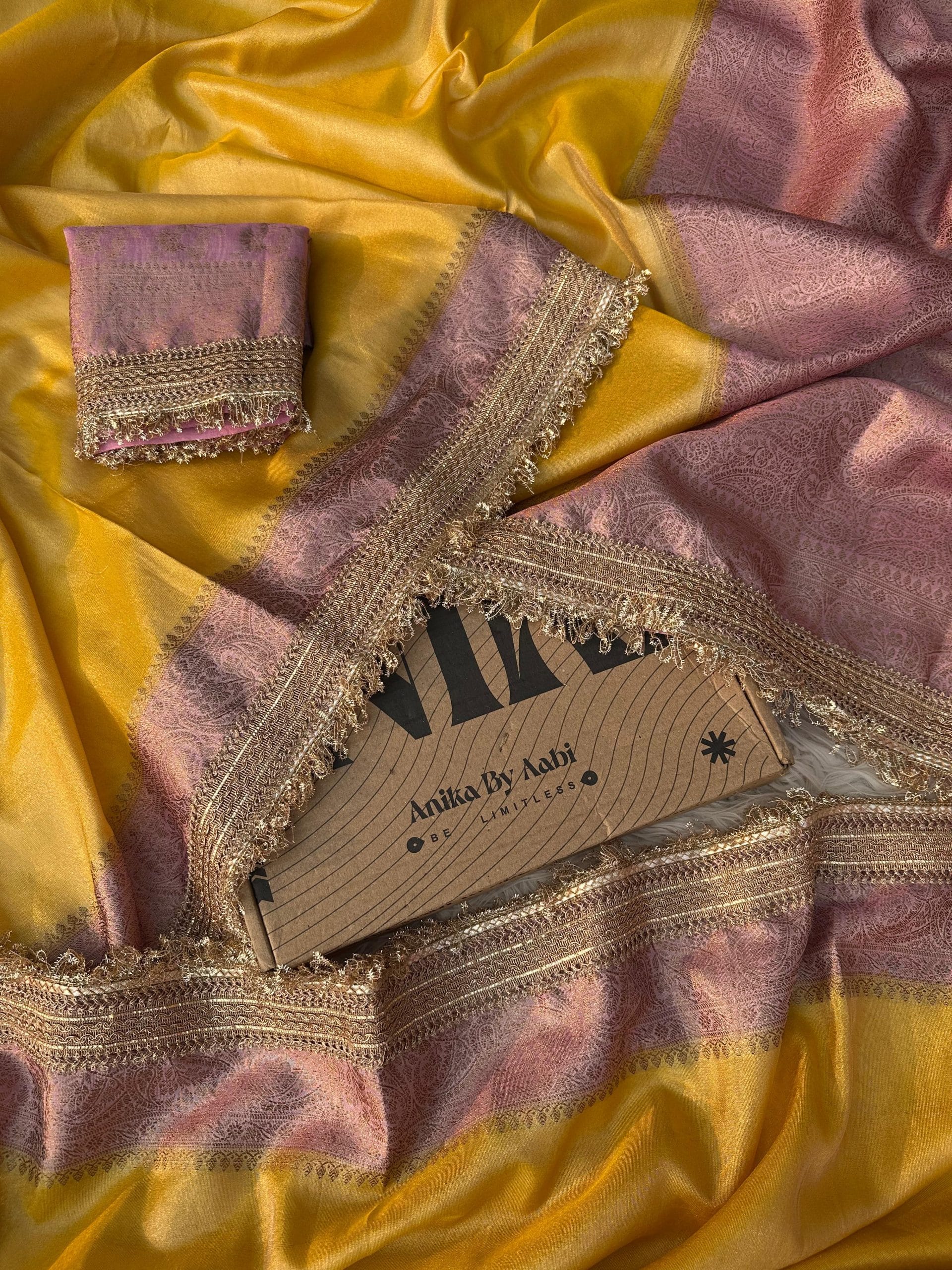 TISSUE LACE - DUAL TONE SAREE YELLOW