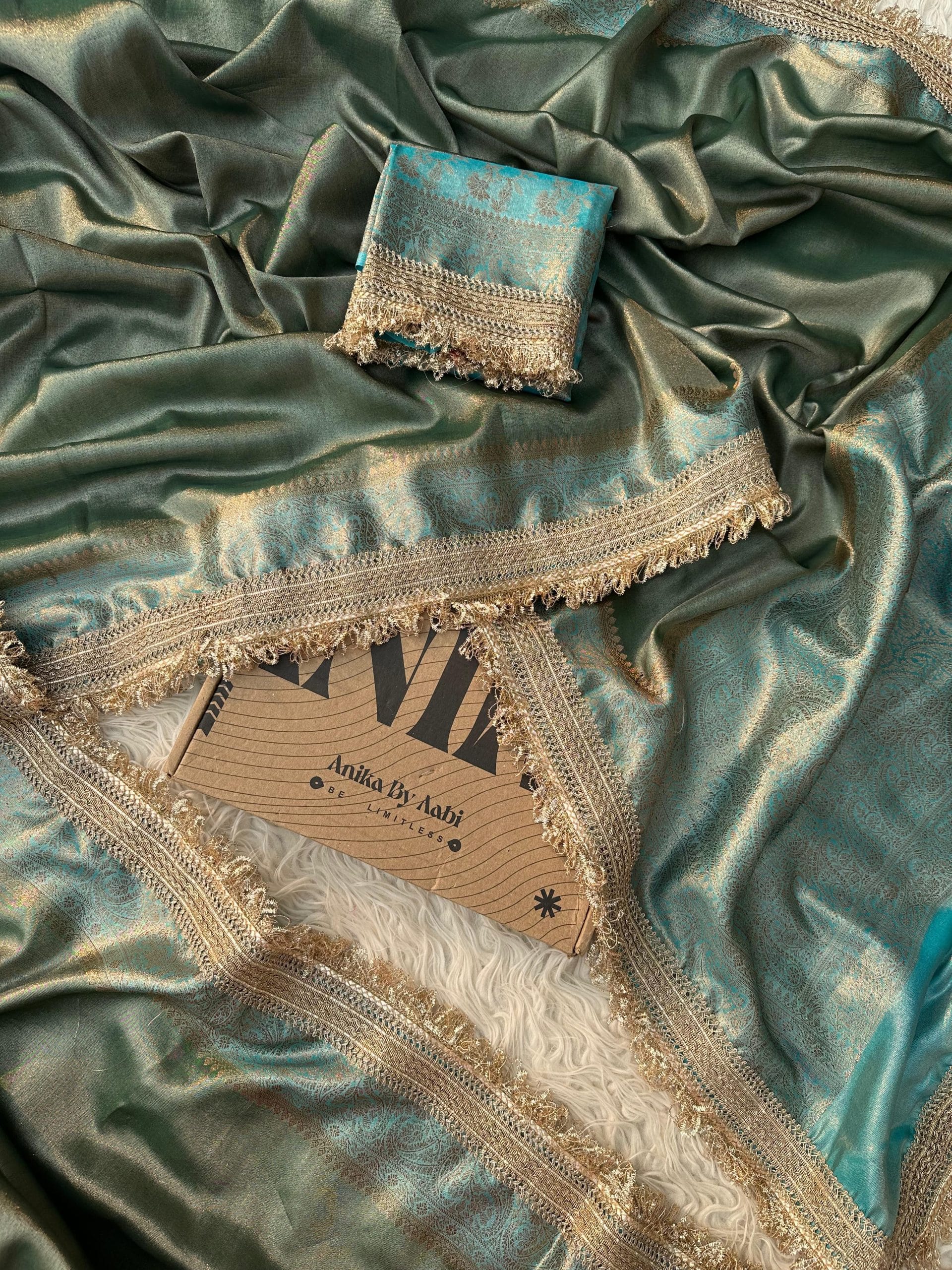 TISSUE LACE -PASTEL BLUE SAREE