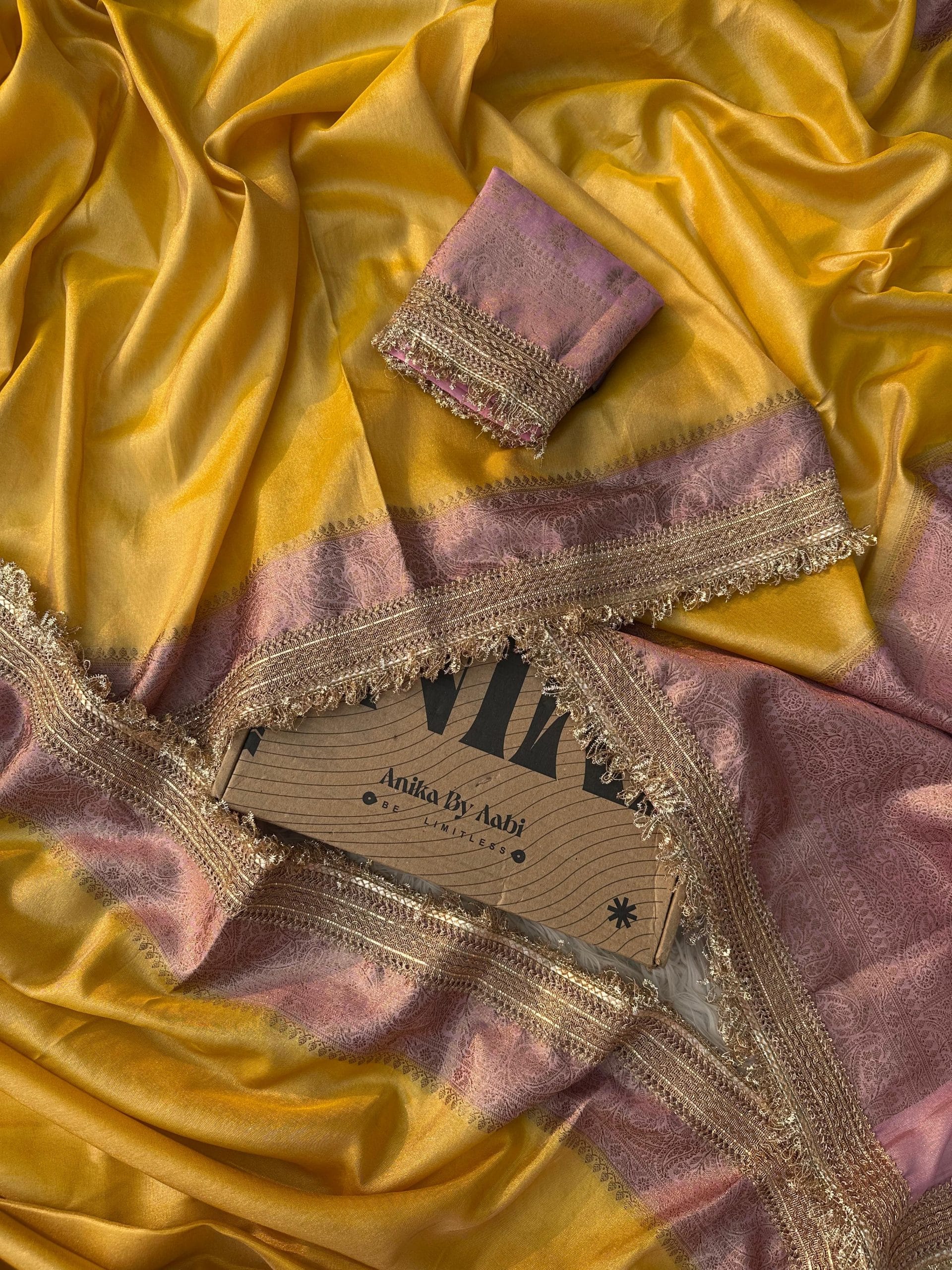 TISSUE LACE - DUAL TONE SAREE YELLOW
