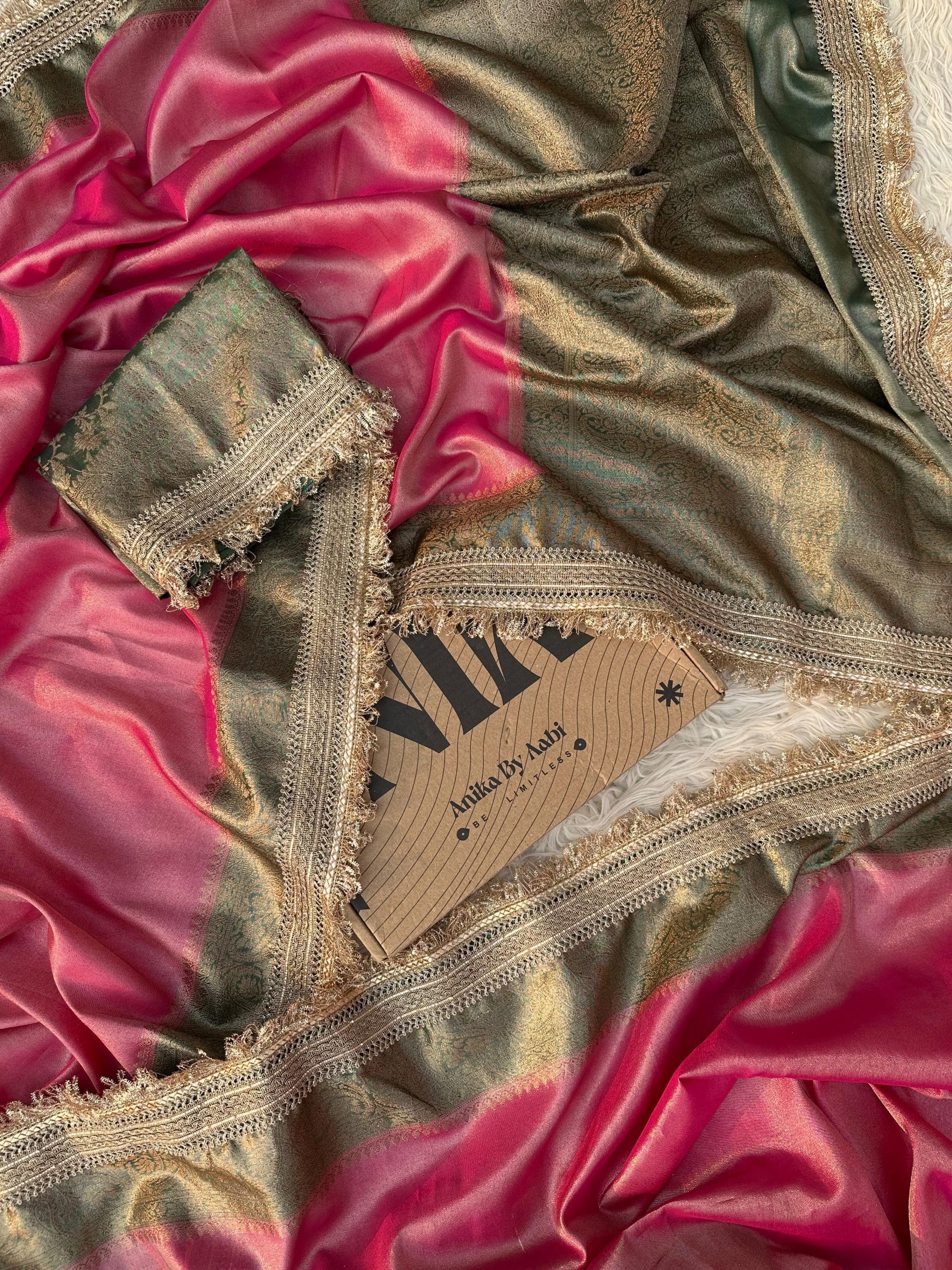 TISSUE LACE -PINK DUAL TONE SAREE