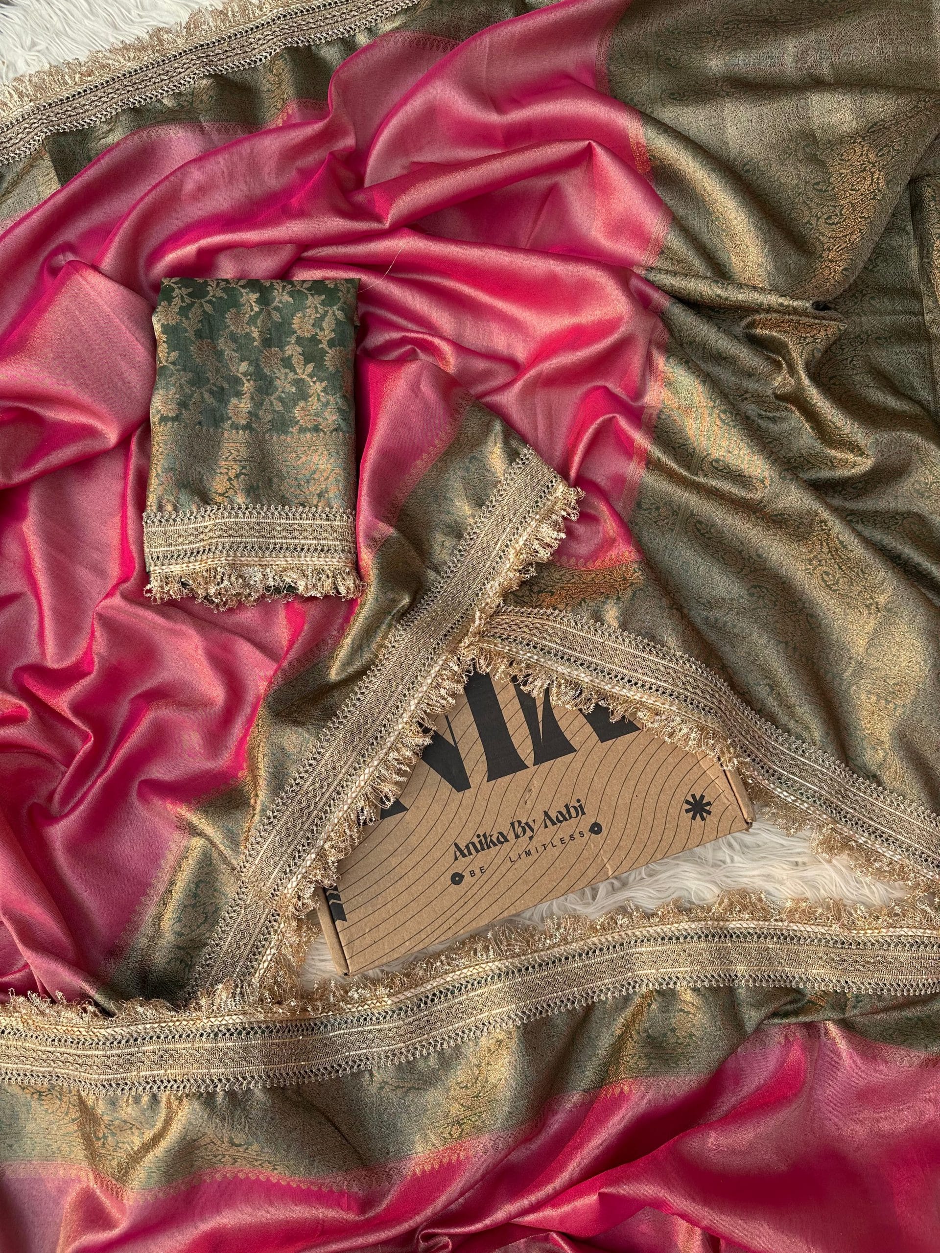 TISSUE LACE -PINK DUAL TONE SAREE