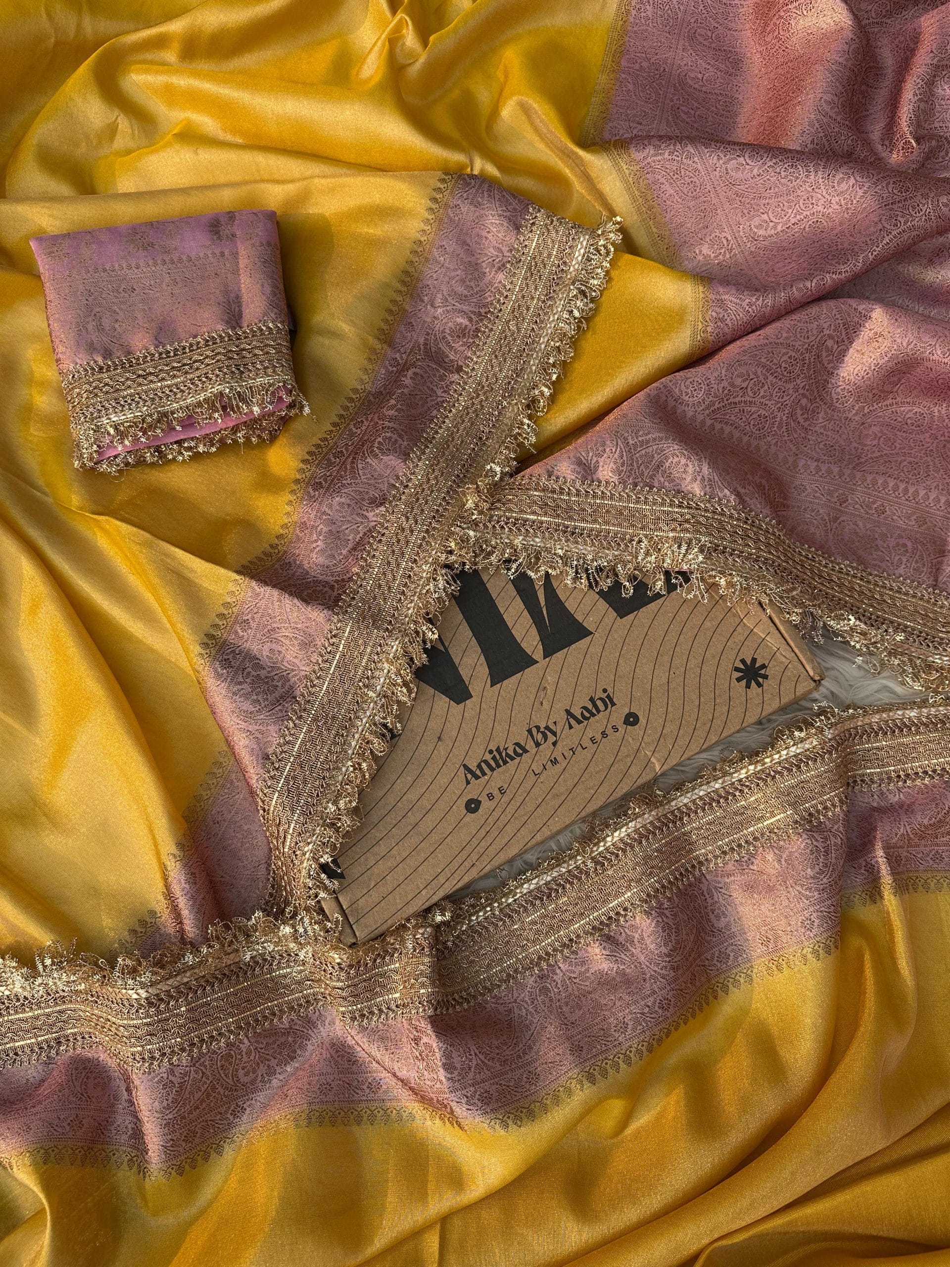 TISSUE LACE - DUAL TONE SAREE YELLOW