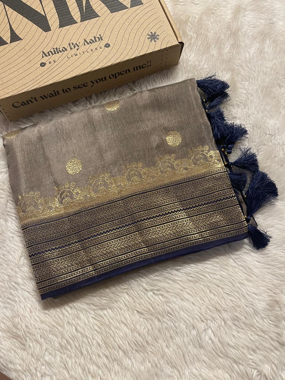 VINTAGE BANARASI-GREY WITH NEVYBLUE
