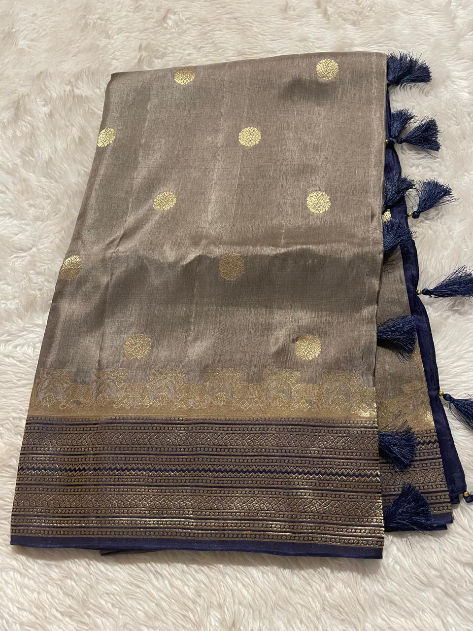VINTAGE BANARASI-GREY WITH NEVYBLUE