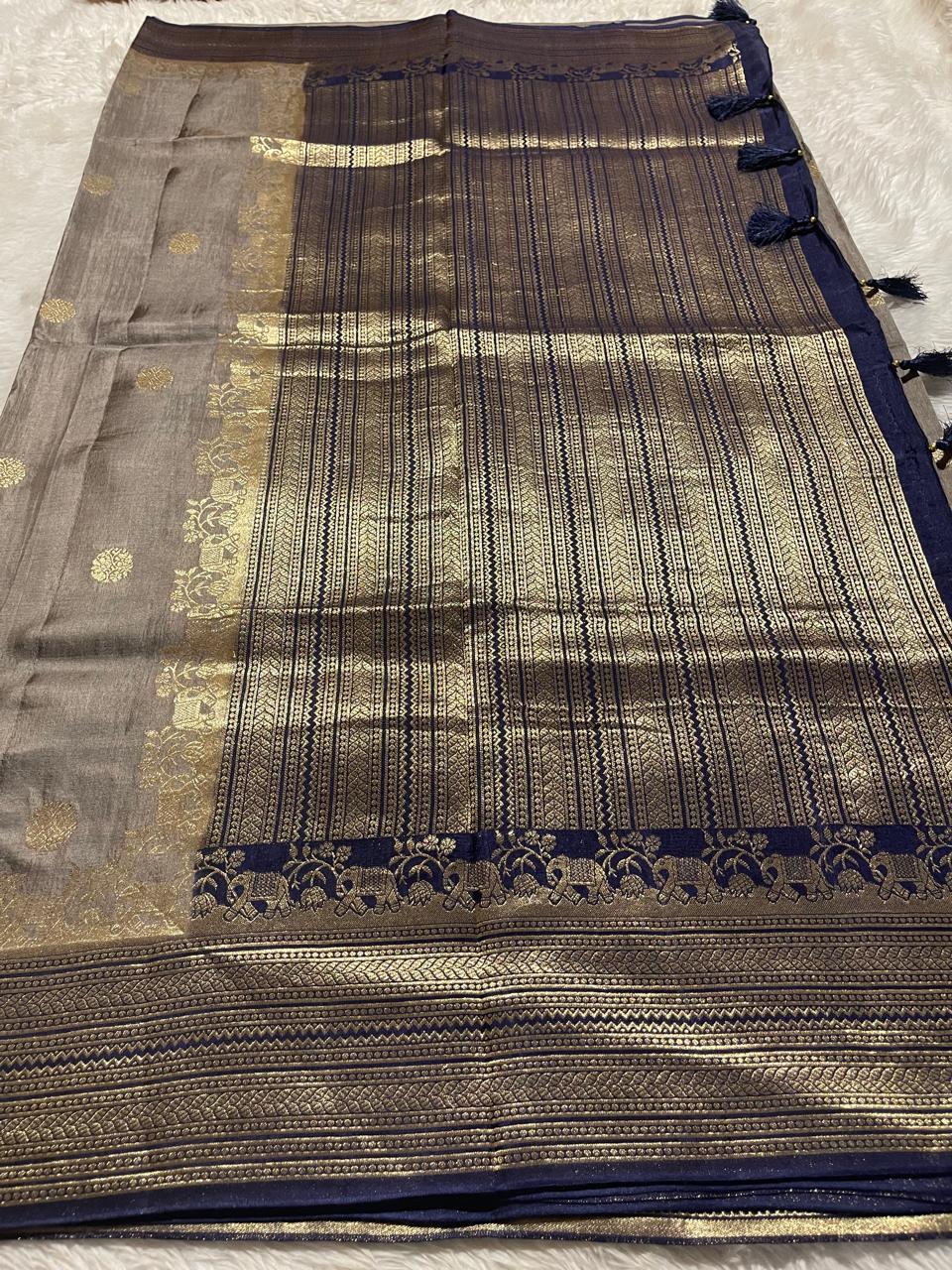VINTAGE BANARASI-GREY WITH NEVYBLUE