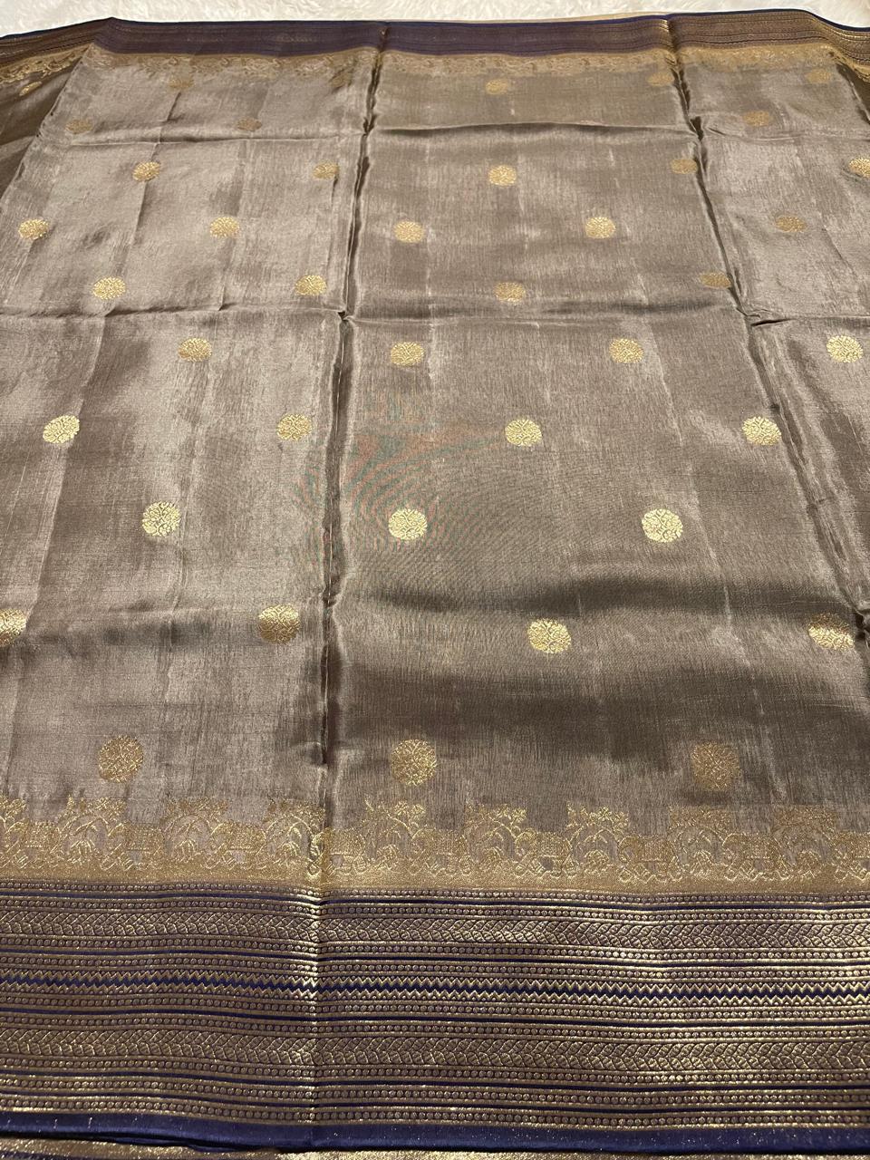 VINTAGE BANARASI-GREY WITH NEVYBLUE