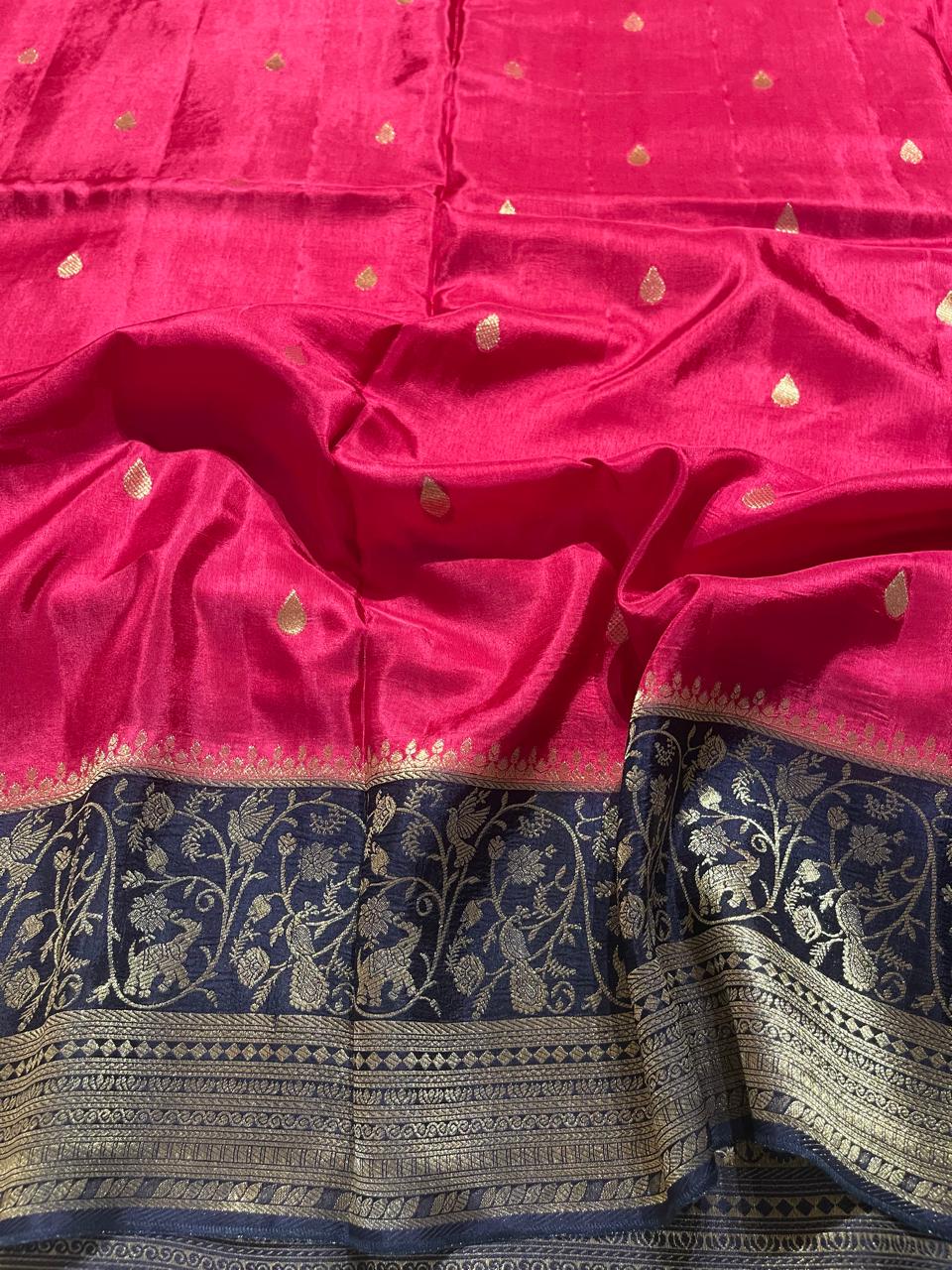 VINTAGE BANARASI-RANI PINK WITH NEVYBLUE