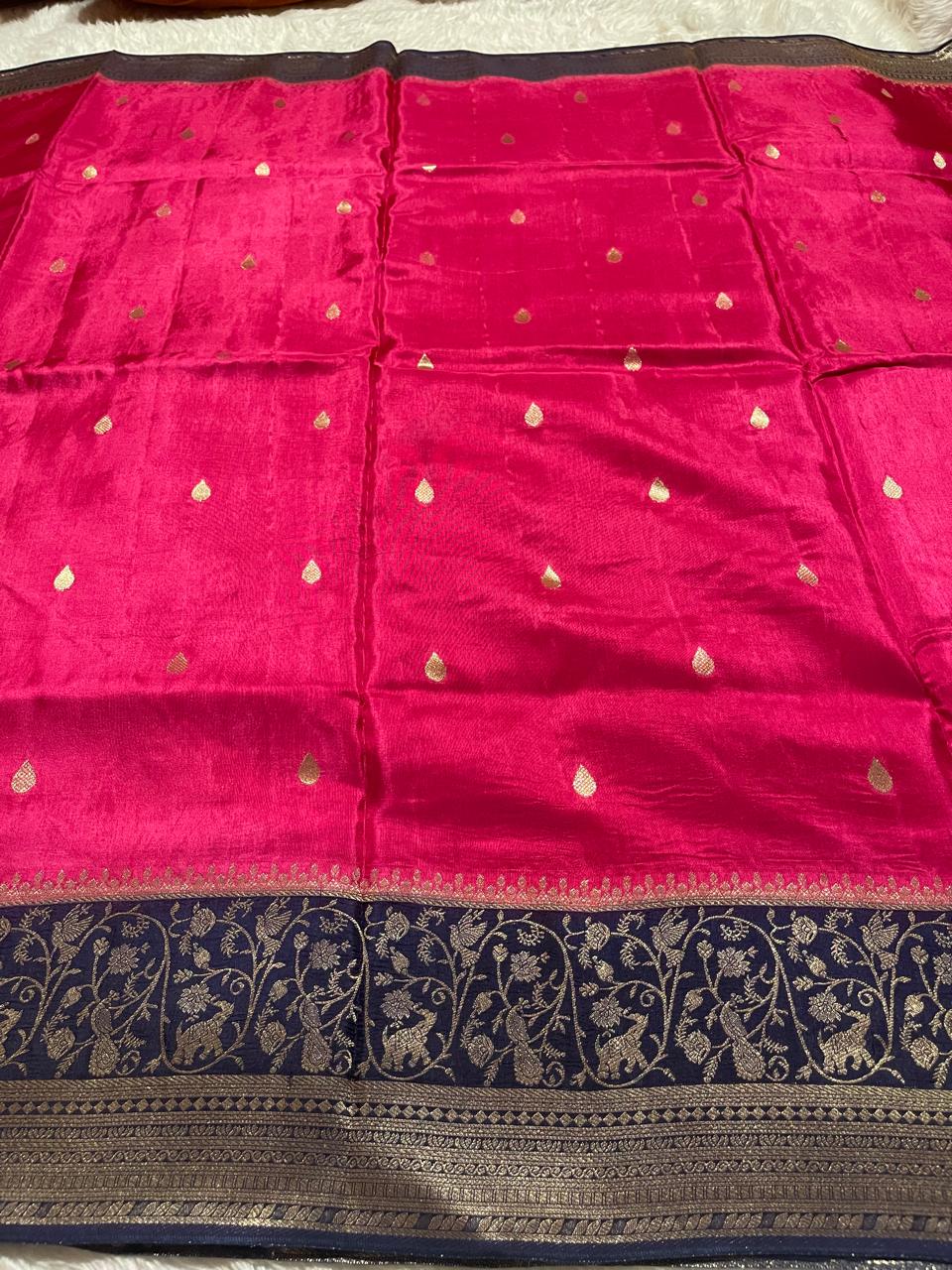 VINTAGE BANARASI-RANI PINK WITH NEVYBLUE