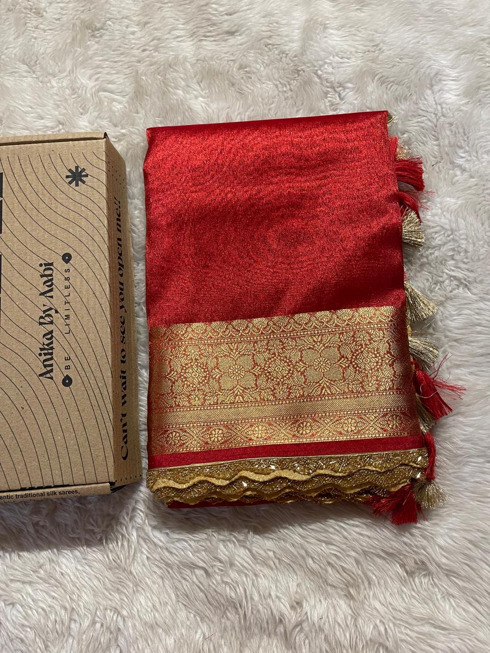 TISSUE LACE-RED SAREE