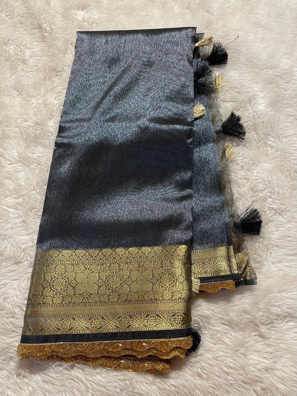 TISSUE LACE-BLACK SAREE