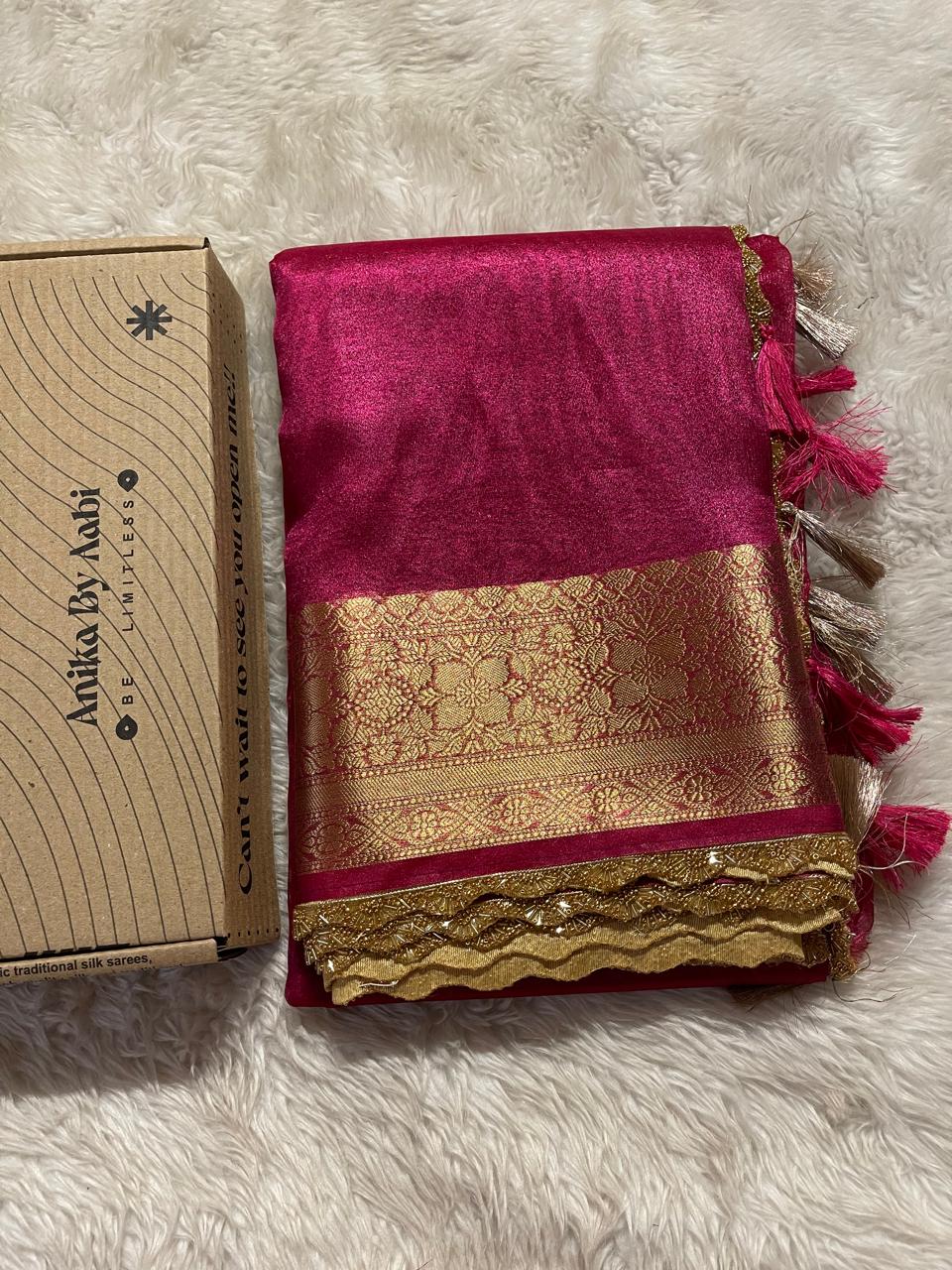 TISSUE LACE-PINK SAREE