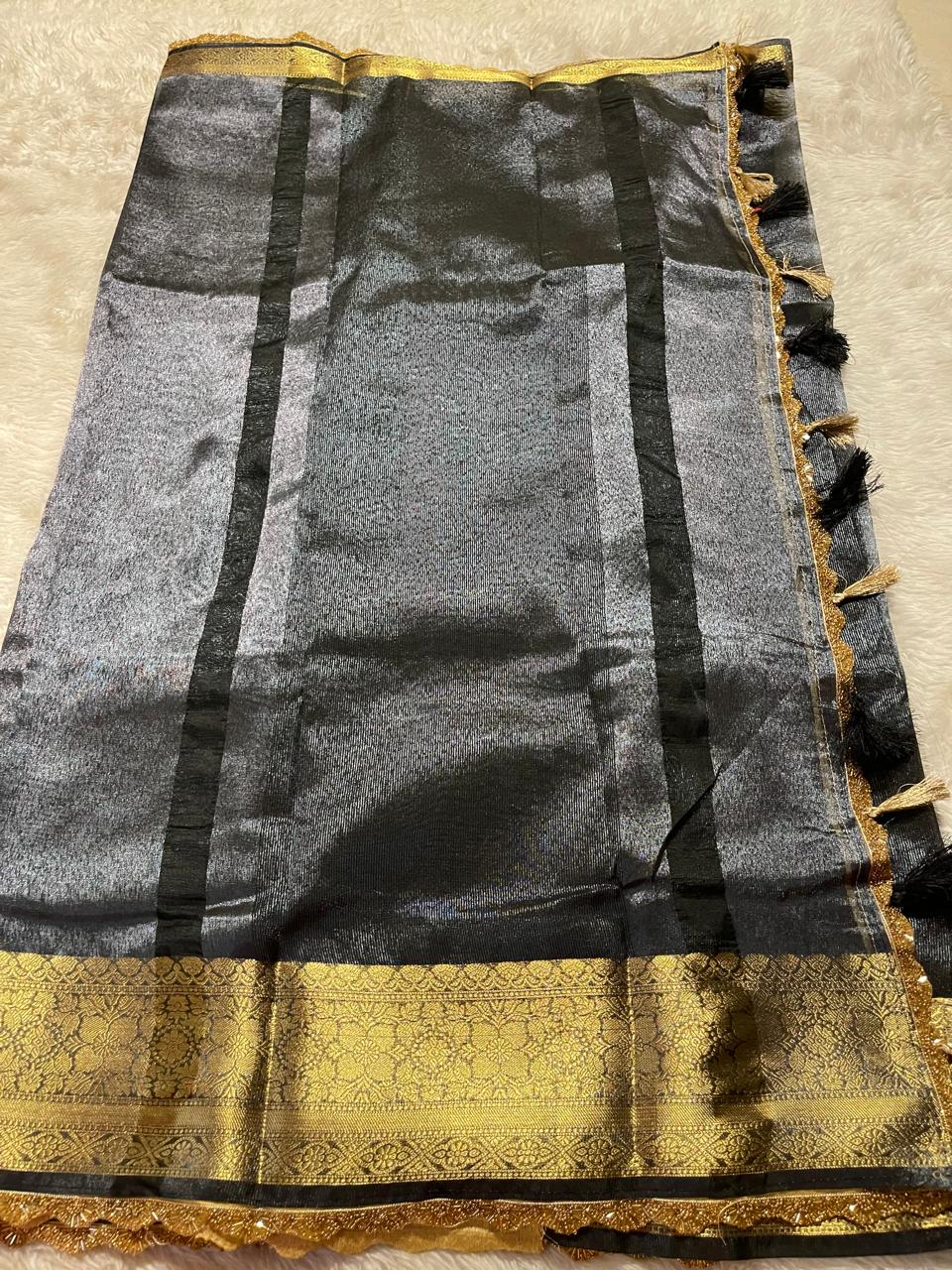 TISSUE LACE-BLACK SAREE