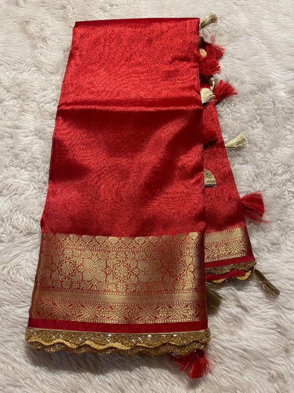 TISSUE LACE-RED SAREE