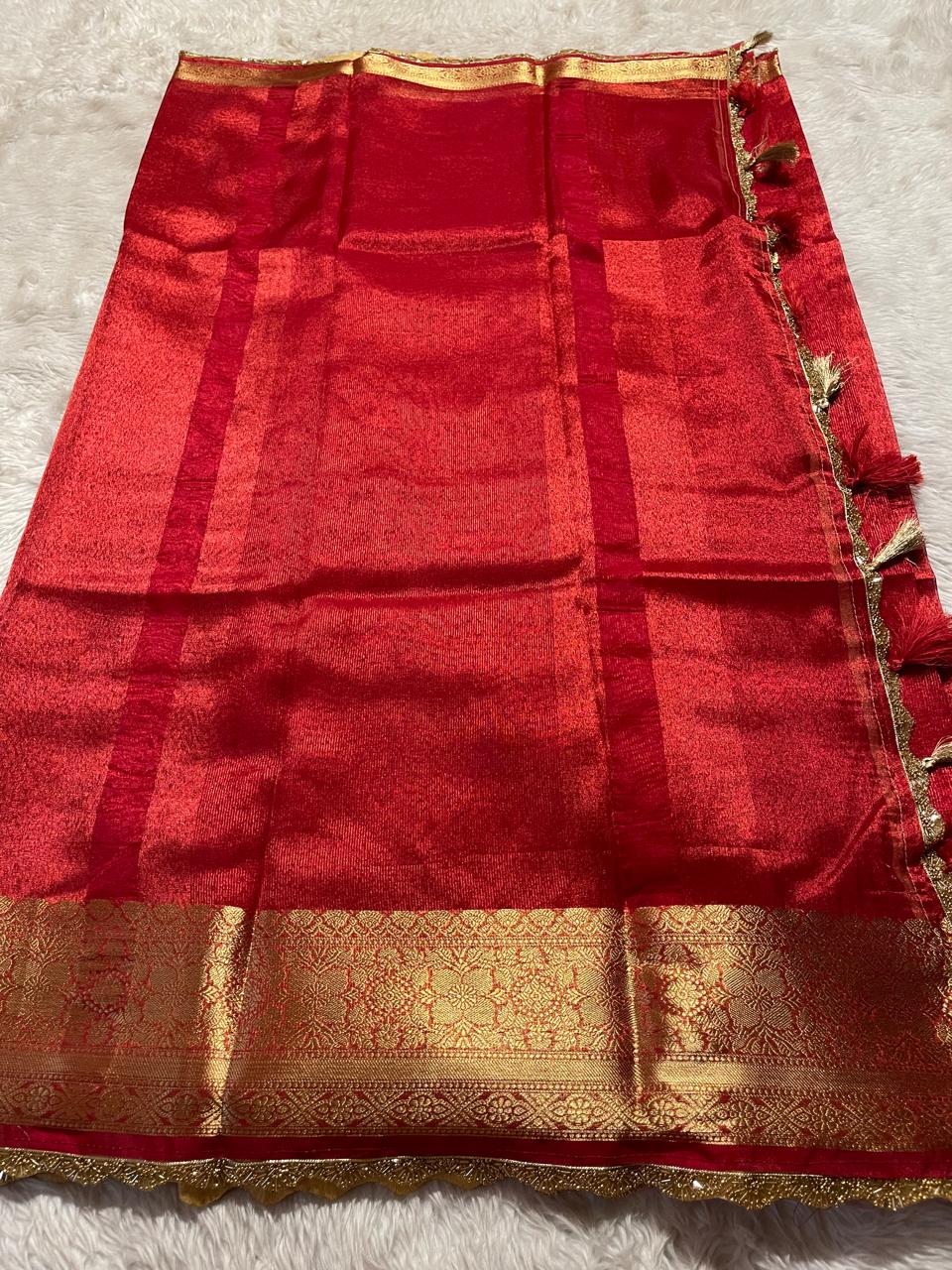 TISSUE LACE-RED SAREE