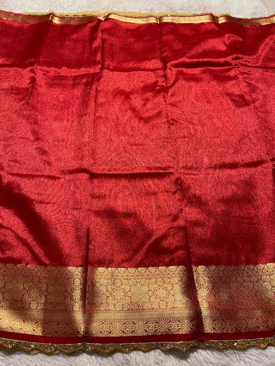 TISSUE LACE-RED SAREE