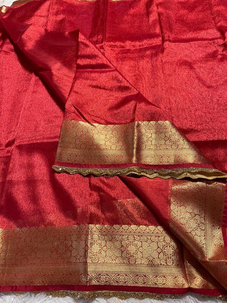 TISSUE LACE-RED SAREE