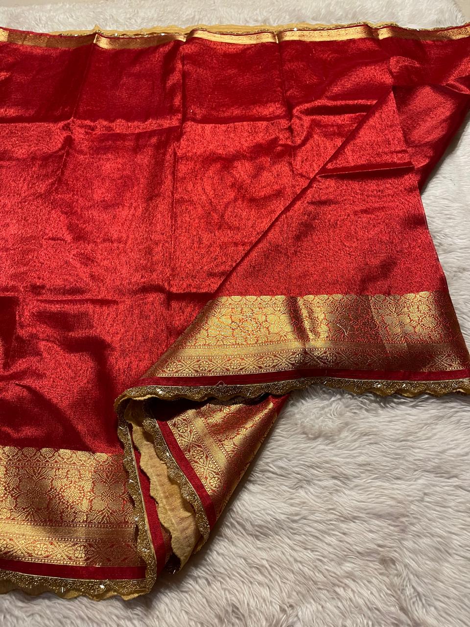 TISSUE LACE-RED SAREE