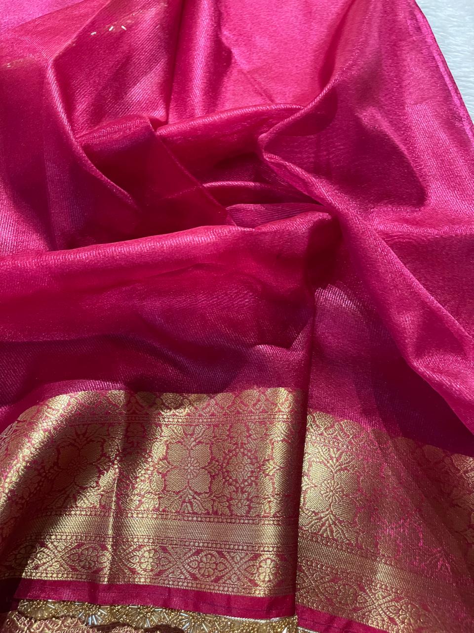 TISSUE LACE-PINK SAREE
