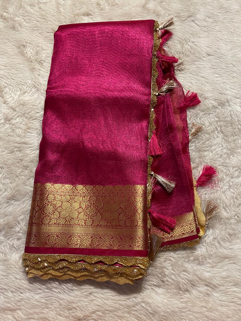 TISSUE LACE-PINK SAREE