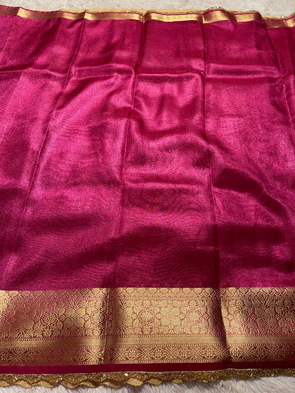 TISSUE LACE-PINK SAREE