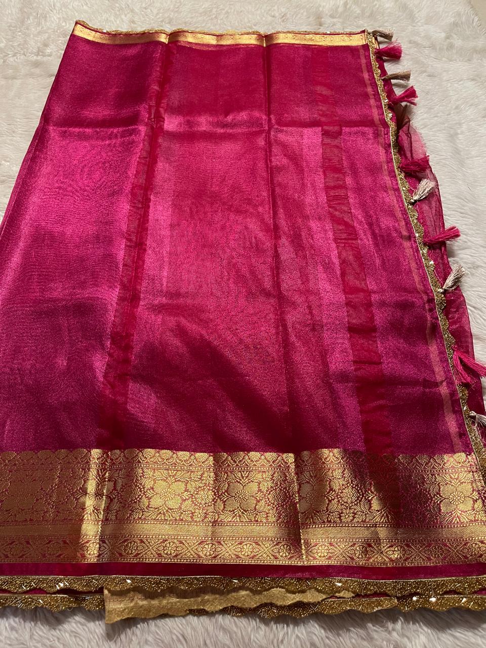 TISSUE LACE-PINK SAREE