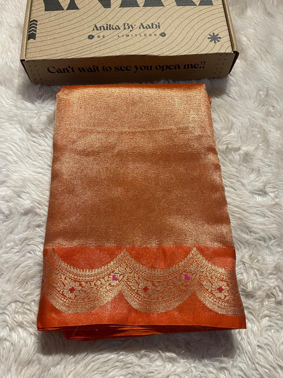 SCALLOP TISSUE SAREE-ORANGE