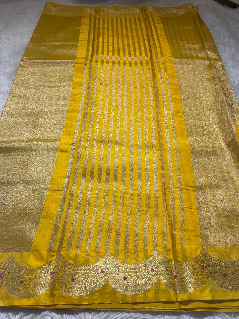 SCALLOP TISSUE SAREE-ROYAL YELLOW