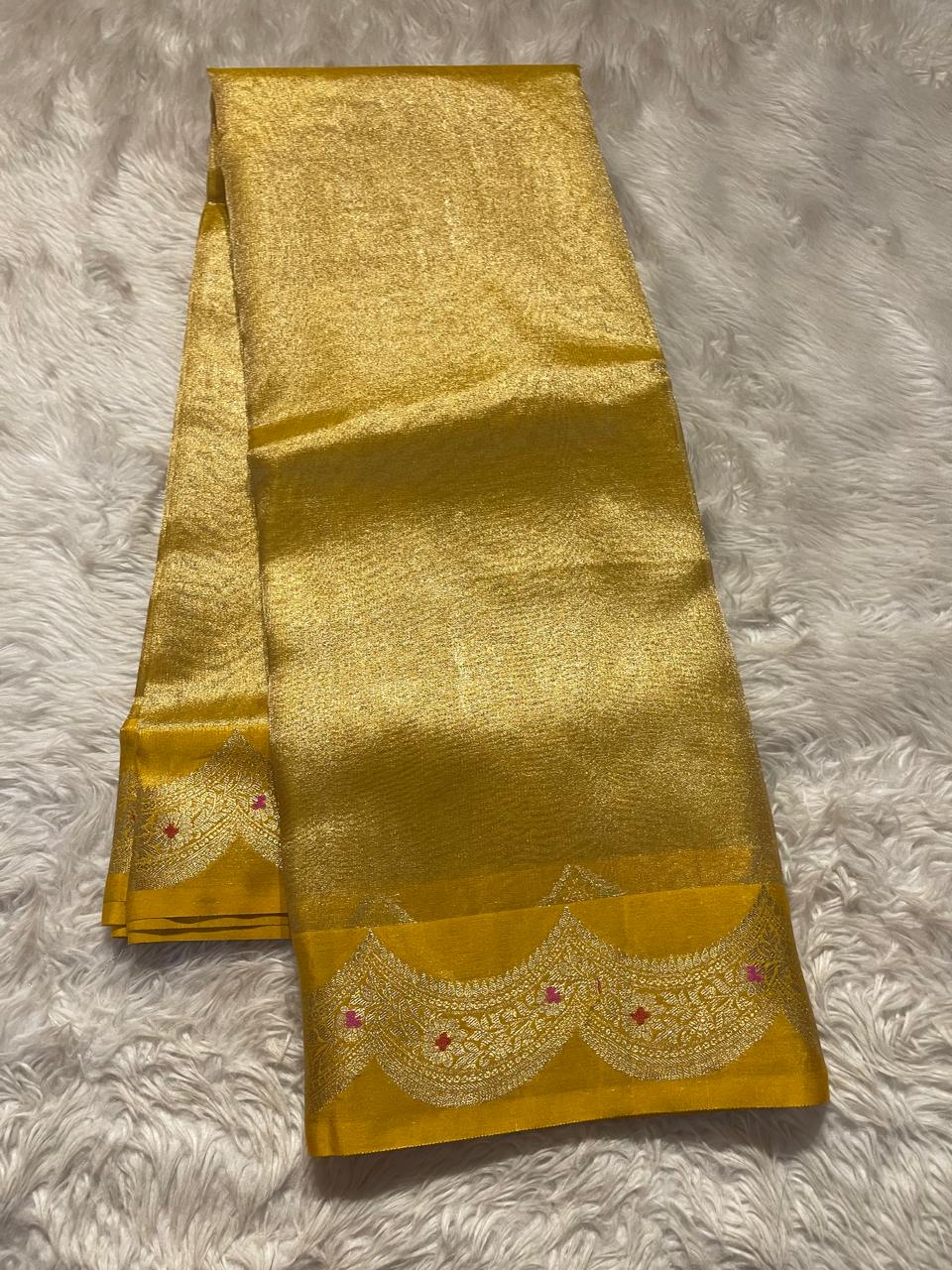 SCALLOP TISSUE SAREE-ROYAL YELLOW