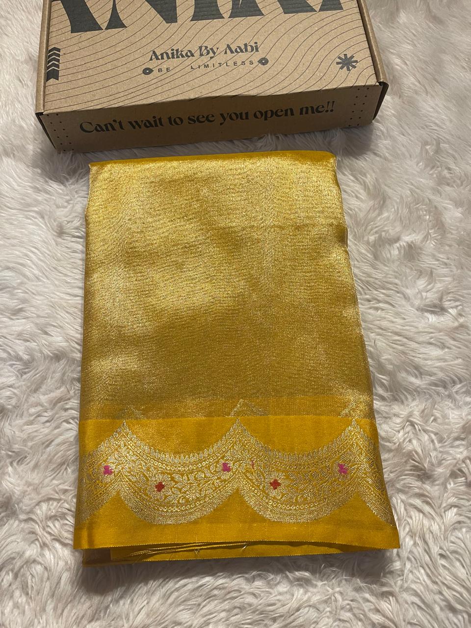 SCALLOP TISSUE SAREE-ROYAL YELLOW