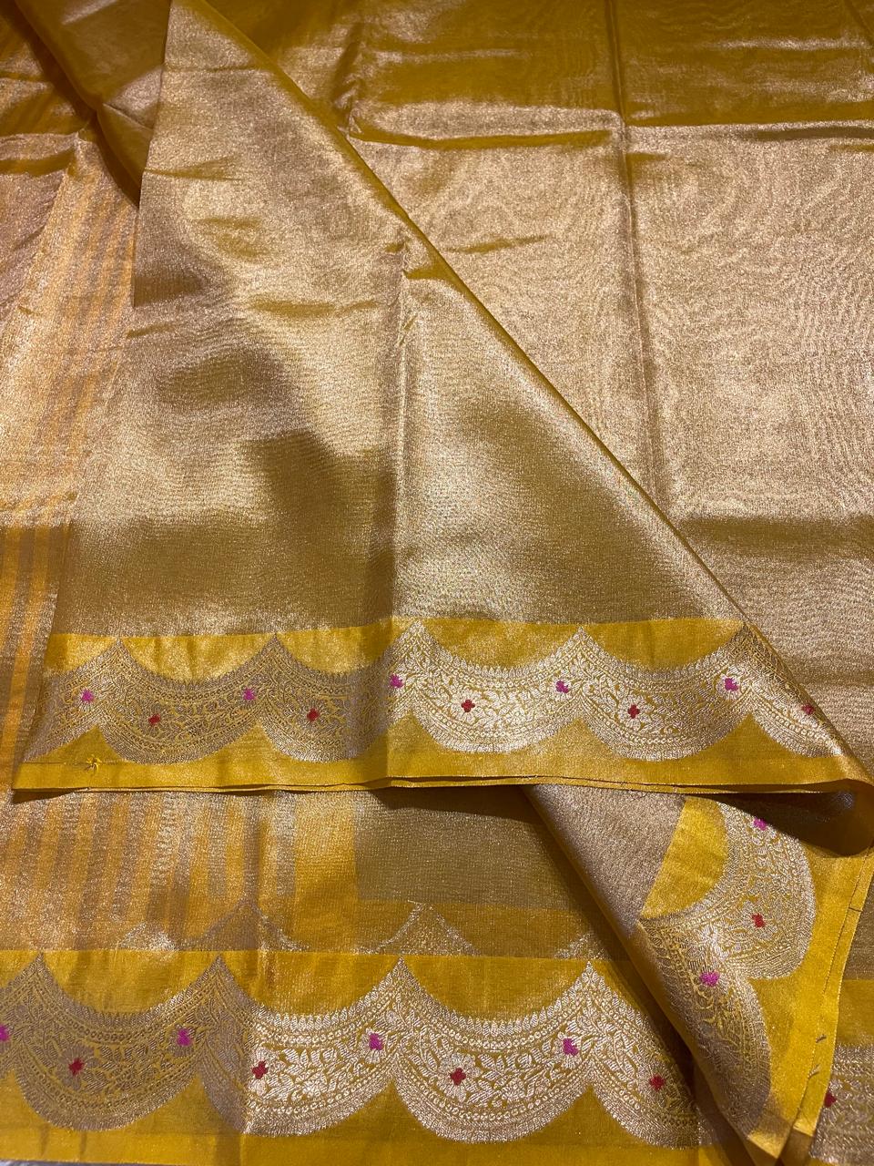 SCALLOP TISSUE SAREE-ROYAL YELLOW