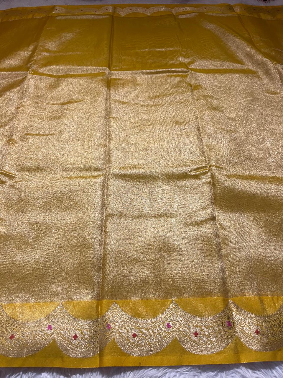 SCALLOP TISSUE SAREE-ROYAL YELLOW