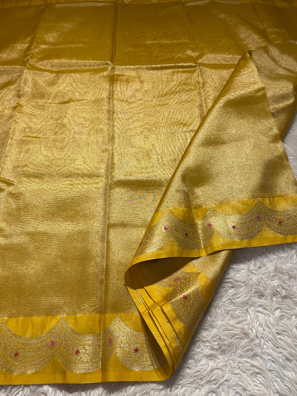 SCALLOP TISSUE SAREE-ROYAL YELLOW