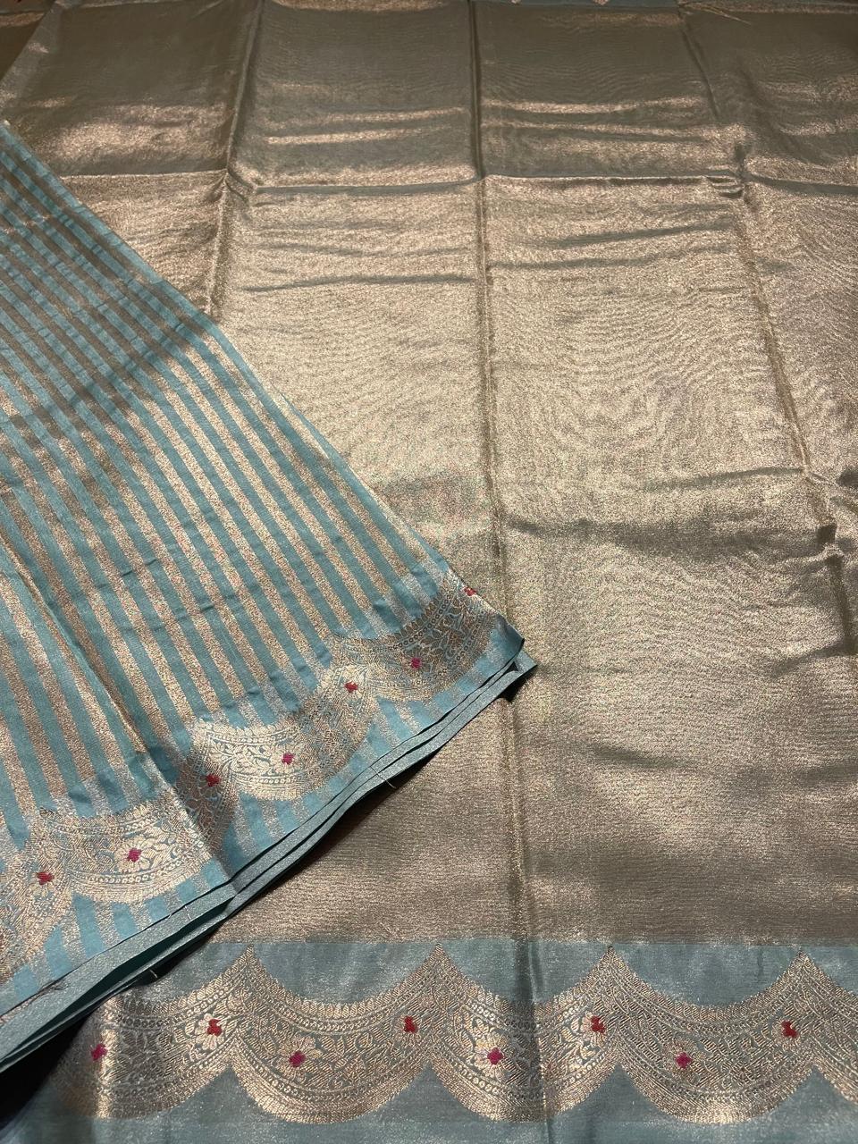 SCALLOP TISSUE SAREE-SKYBLUE