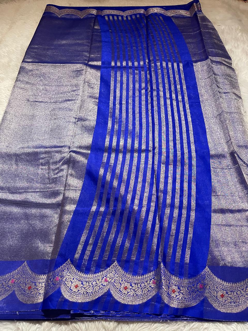 SCALLOP TISSUE SAREE-AZURE BLUE