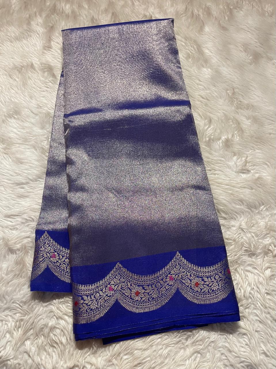 SCALLOP TISSUE SAREE-AZURE BLUE