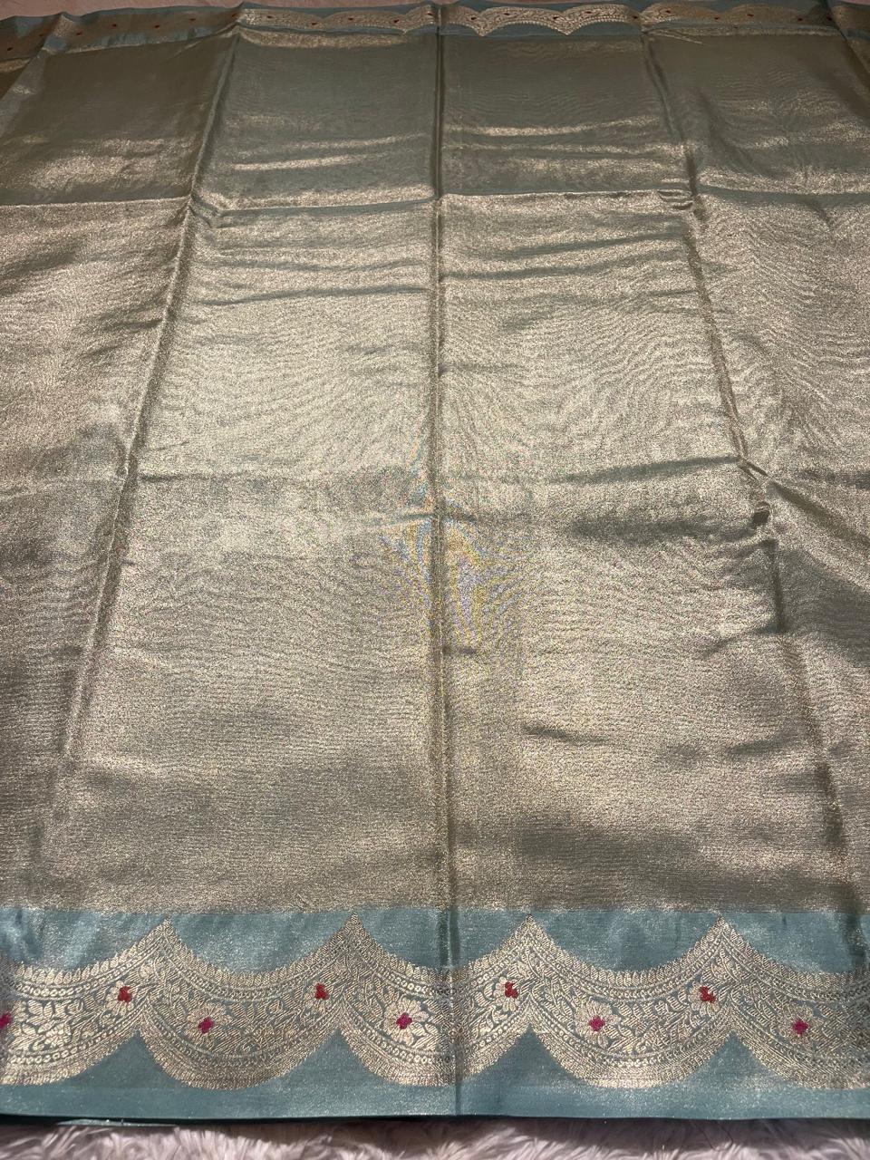SCALLOP TISSUE SAREE-SKYBLUE