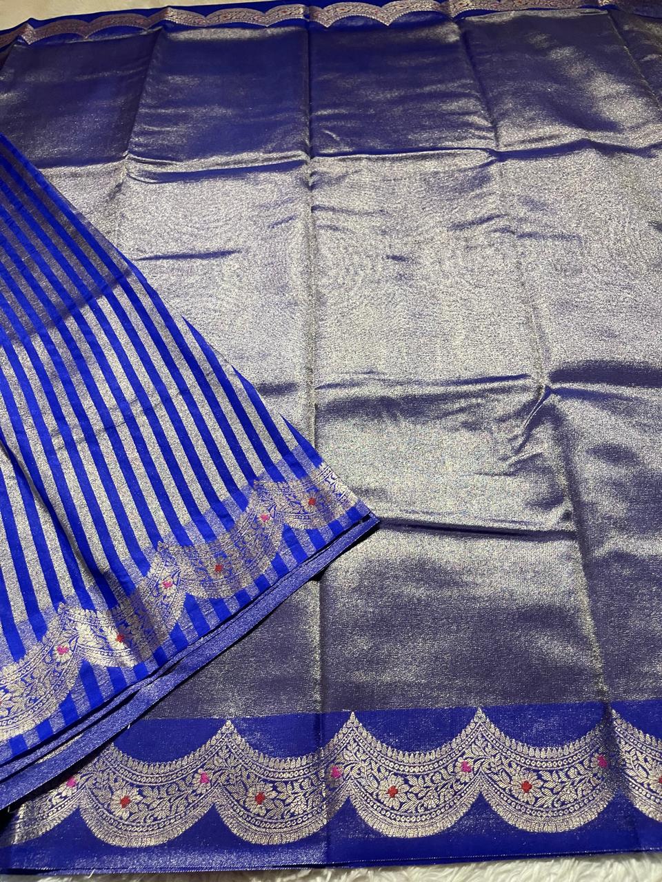 SCALLOP TISSUE SAREE-AZURE BLUE