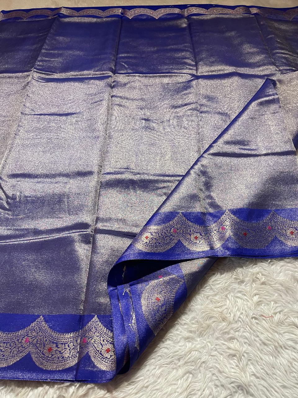 SCALLOP TISSUE SAREE-AZURE BLUE