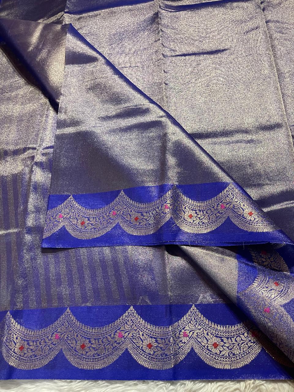 SCALLOP TISSUE SAREE-AZURE BLUE