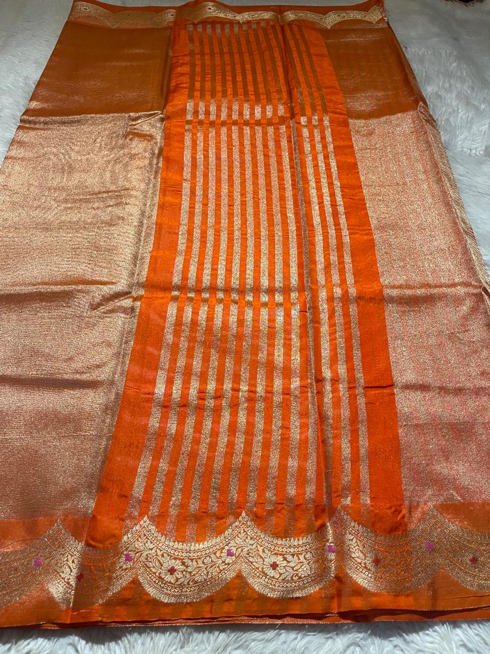 SCALLOP TISSUE SAREE-ORANGE