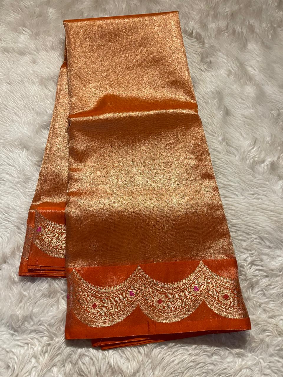 SCALLOP TISSUE SAREE-ORANGE