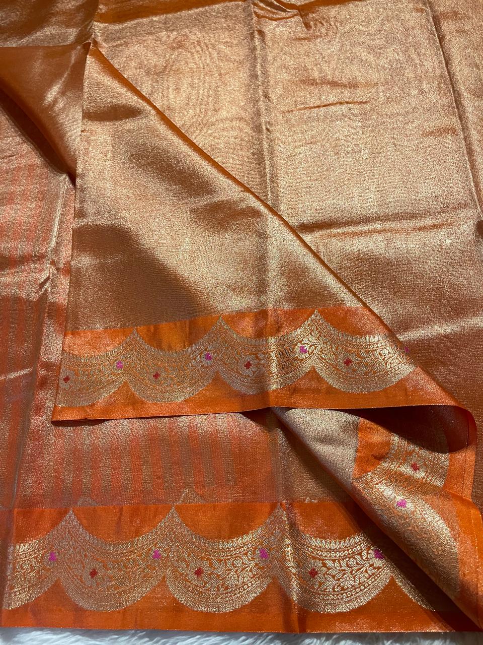 SCALLOP TISSUE SAREE-ORANGE