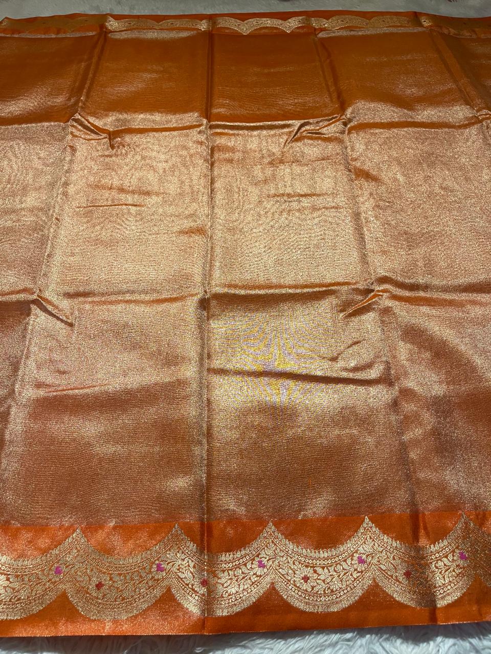 SCALLOP TISSUE SAREE-ORANGE