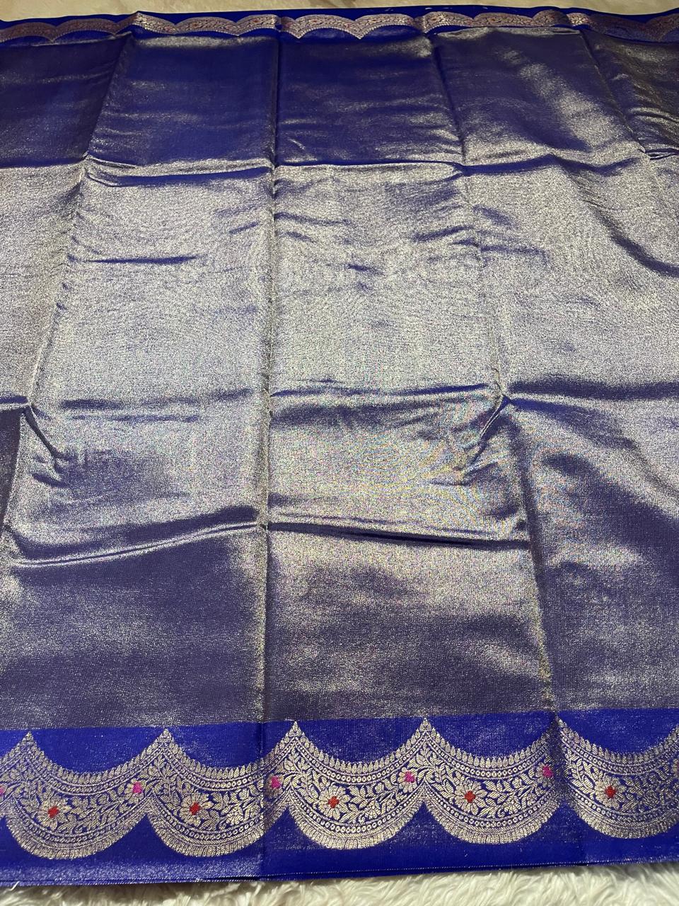 SCALLOP TISSUE SAREE-AZURE BLUE