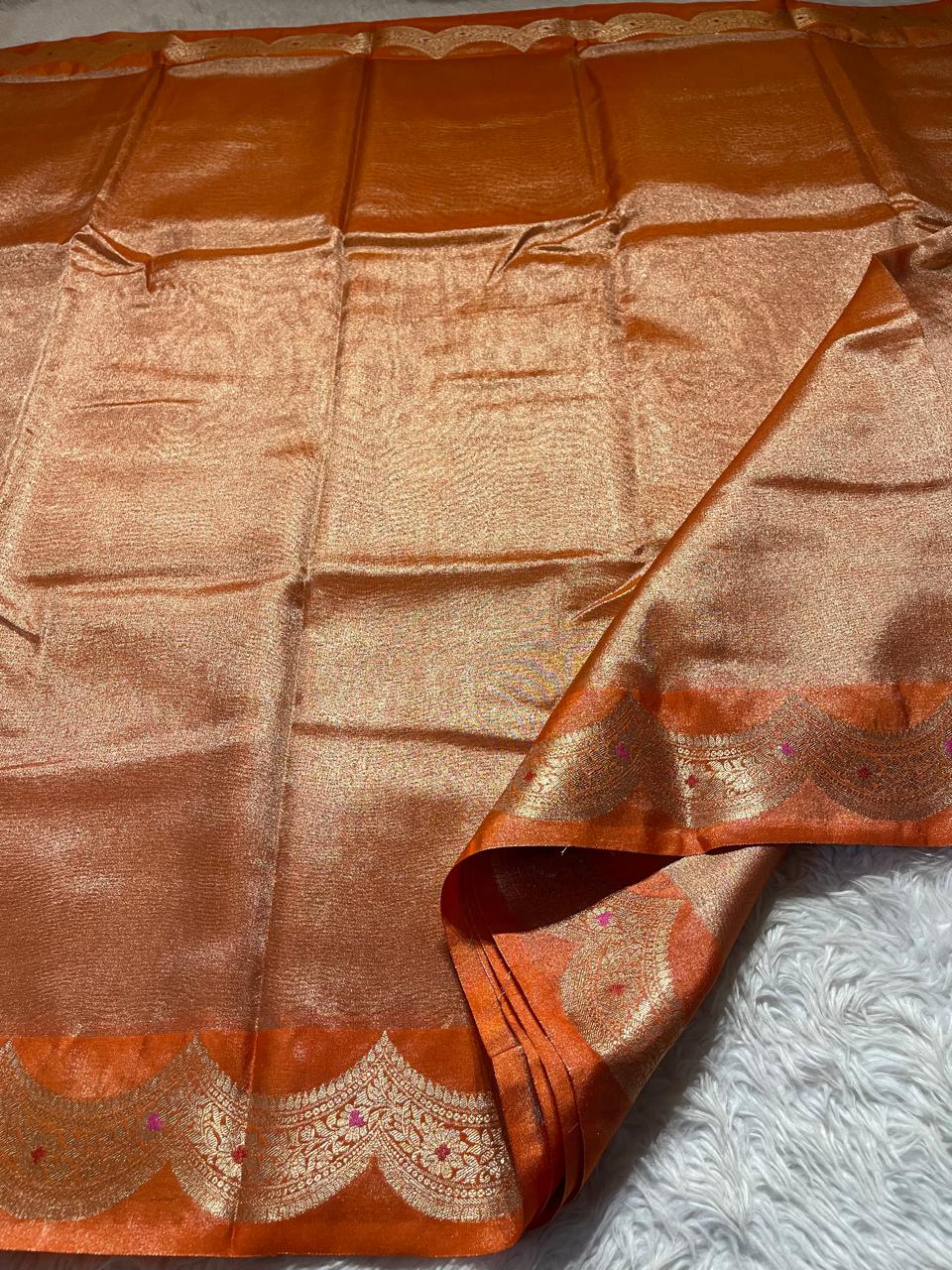 SCALLOP TISSUE SAREE-ORANGE