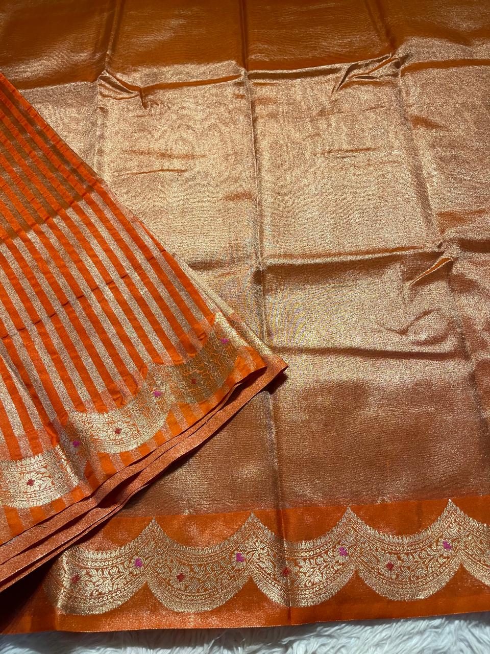 SCALLOP TISSUE SAREE-ORANGE