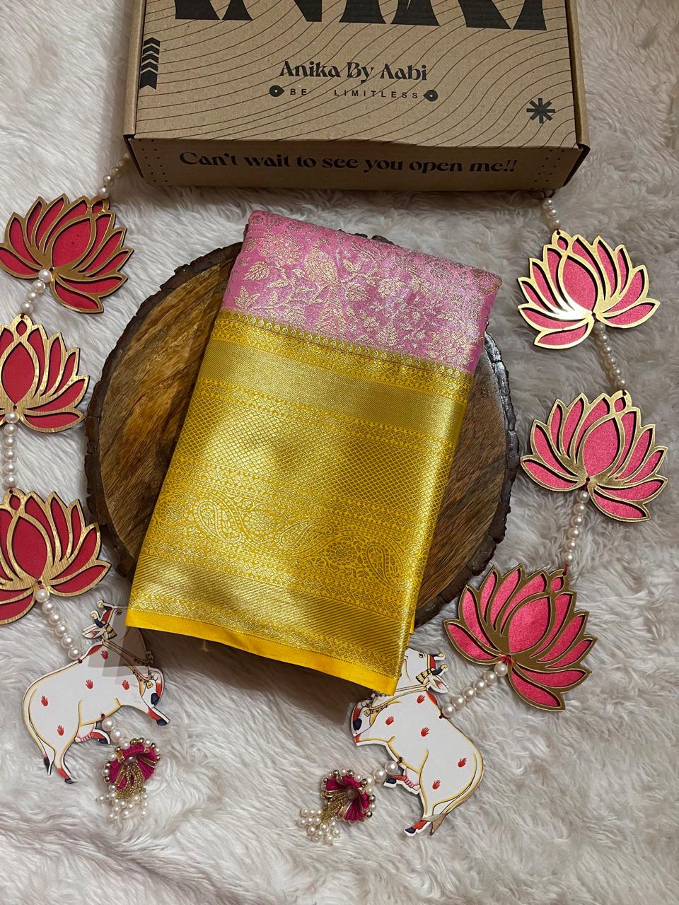 SWAYAMVARAM-BABY PINK YELLOW SILK SAREE