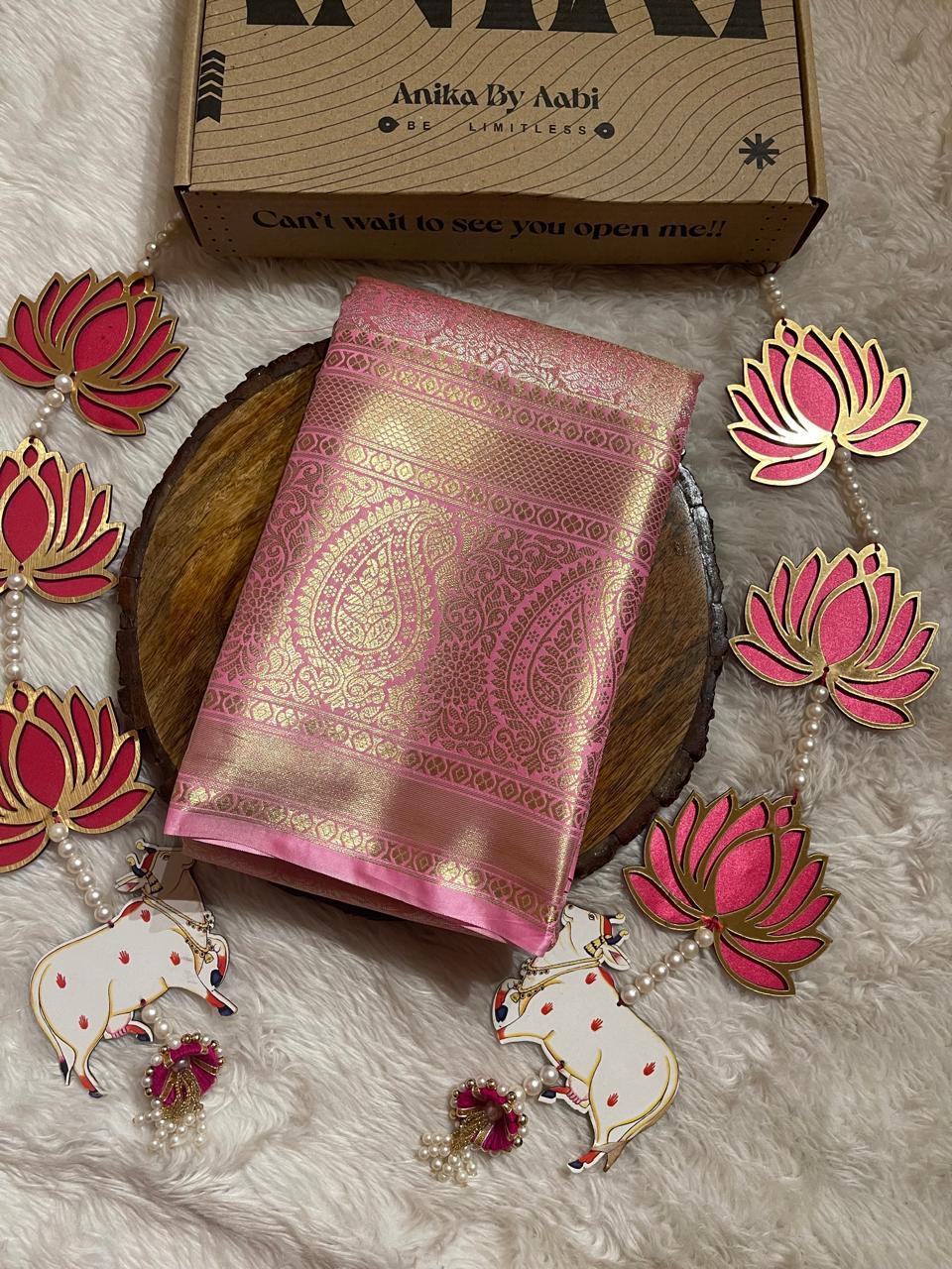 SWAYAMVARAM-BABY PINK ANNAPAKSHI SILK SAREE